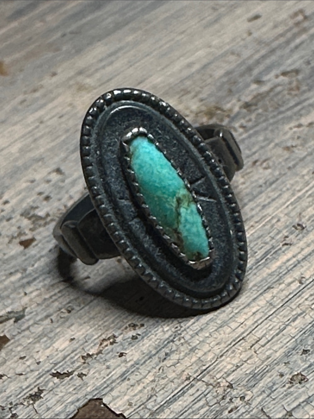 Vintage Sterling Silver Blue Green Turquoise Oval Pinky Ring Signed - Picture 7 of 7